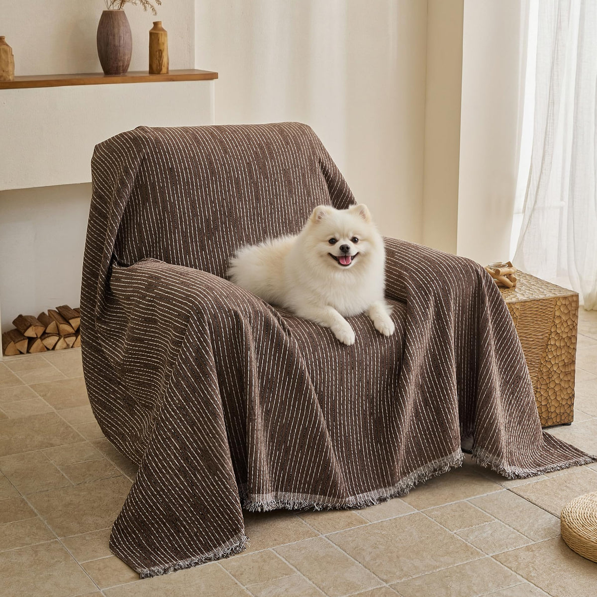 Chenille Pet Couch Cover with Tassel Edges