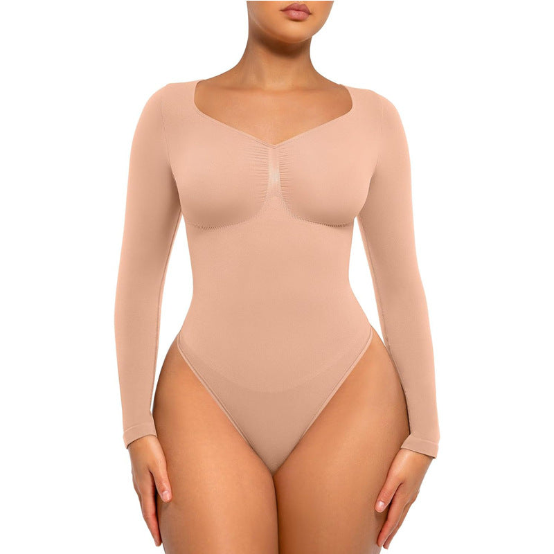 Women's Seamless Shaping Long Sleeve Thong Comfortable Bodysuit for Tops and Underwear Lady Comfort Basic