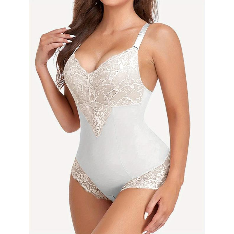 Women's Sexy Deep V Neck Tummy Control Bodysuit Lace Shapewear - Tummy Control Waist Cincher Bodysuit.