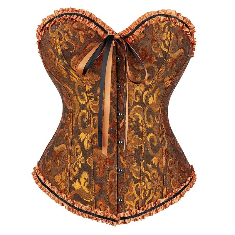 Overbust Corset Top Floral Renaissance Womens Lace Up Boned Overbust Corset Bustier.