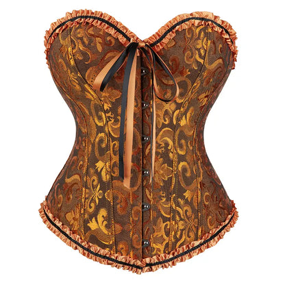 Overbust Corset Top Floral Renaissance Womens Lace Up Boned Overbust Corset Bustier.