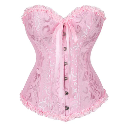 Overbust Corset Top Floral Renaissance Womens Lace Up Boned Overbust Corset Bustier.