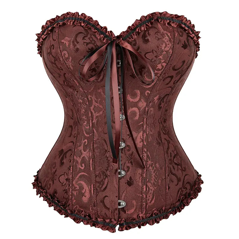 Overbust Corset Top Floral Renaissance Womens Lace Up Boned Overbust Corset Bustier.