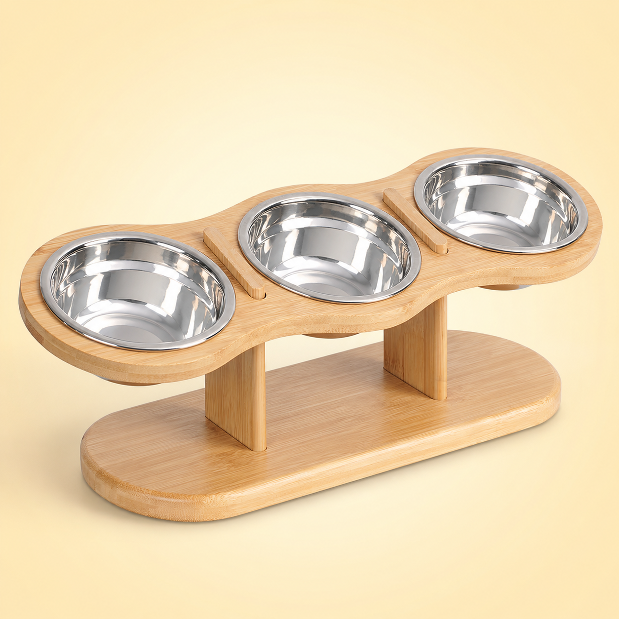 15° Tilted Triple Stainless Steel Cat Bowl Stand – product view