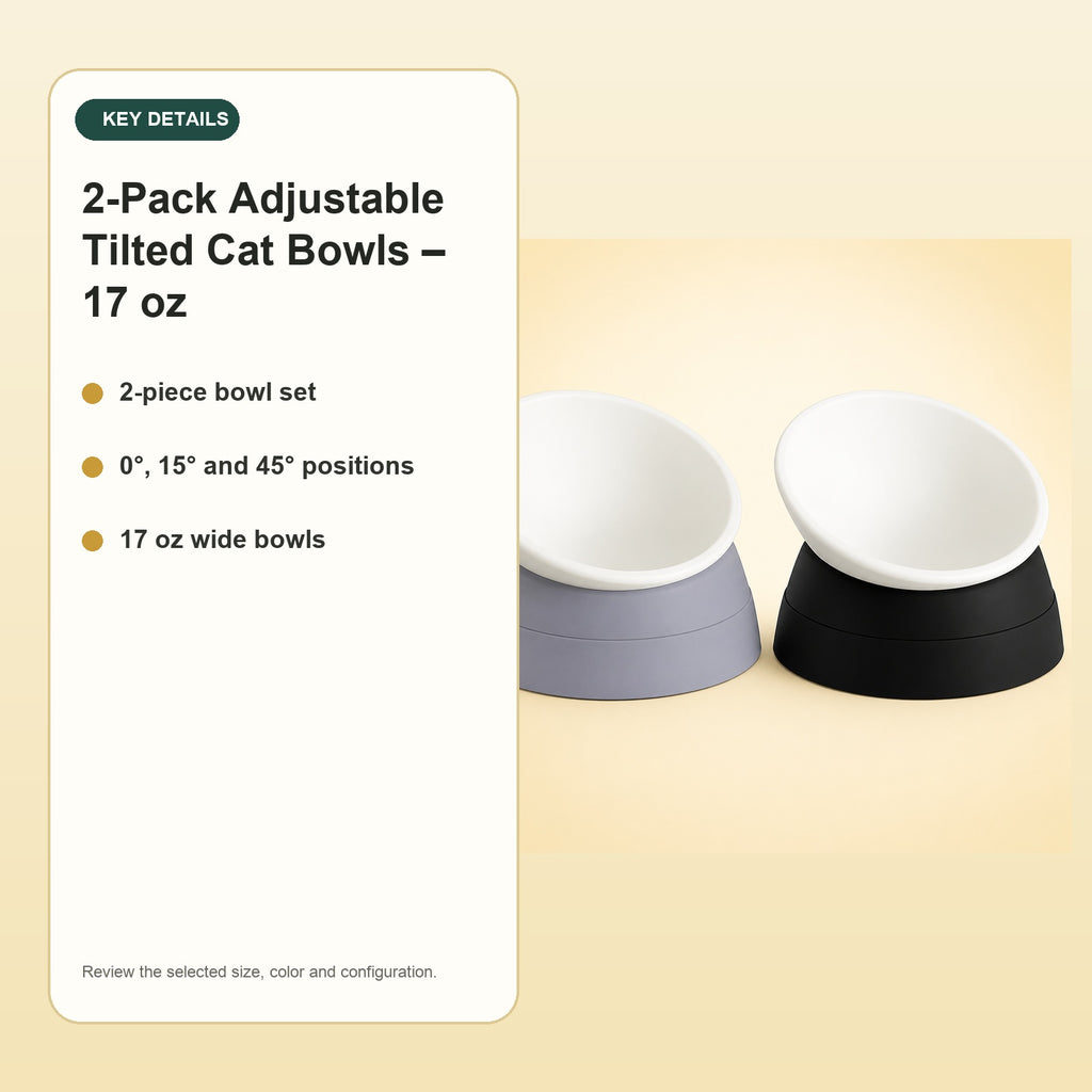 2-Pack Adjustable Tilted Cat Bowls – 17 oz – key details