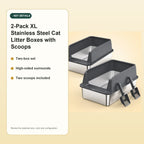 2-Pack XL Stainless Steel Cat Litter Boxes with Scoops – key details