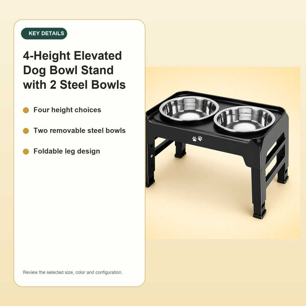 4-Height Elevated Dog Bowl Stand with 2 Steel Bowls – key details
