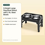 5-Height Large Dog Bowl Stand with 2 XL Steel Bowls – key details