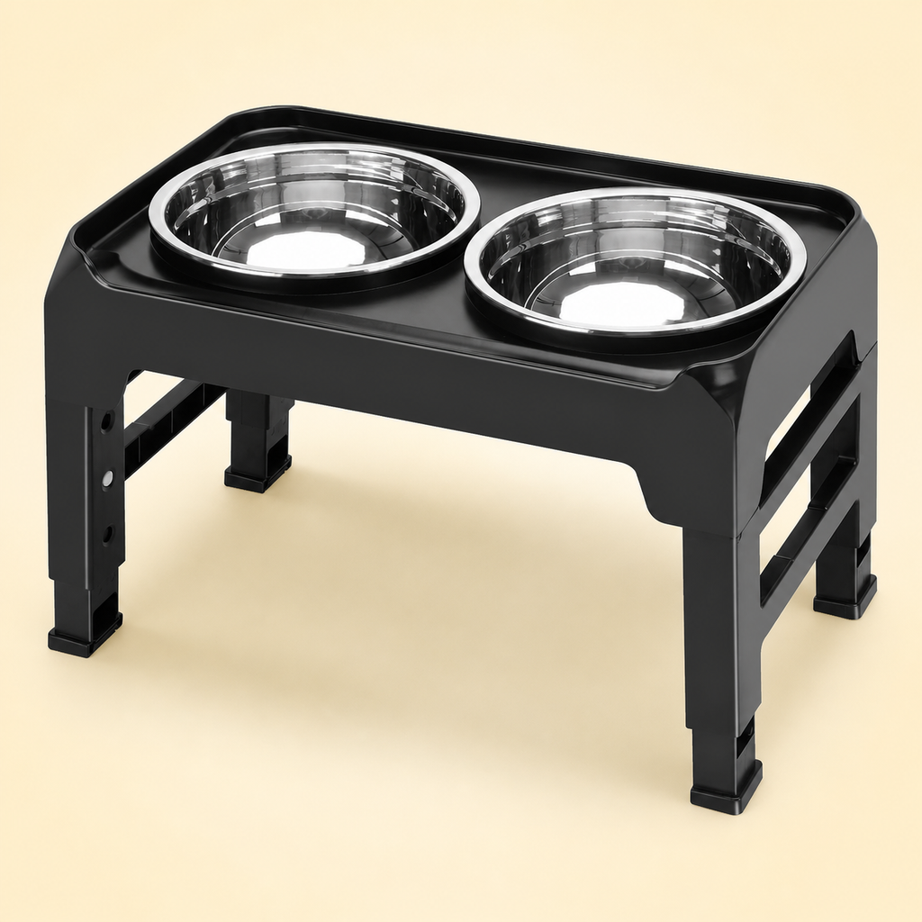 5-Height Large Dog Bowl Stand with 2 XL Steel Bowls – product view