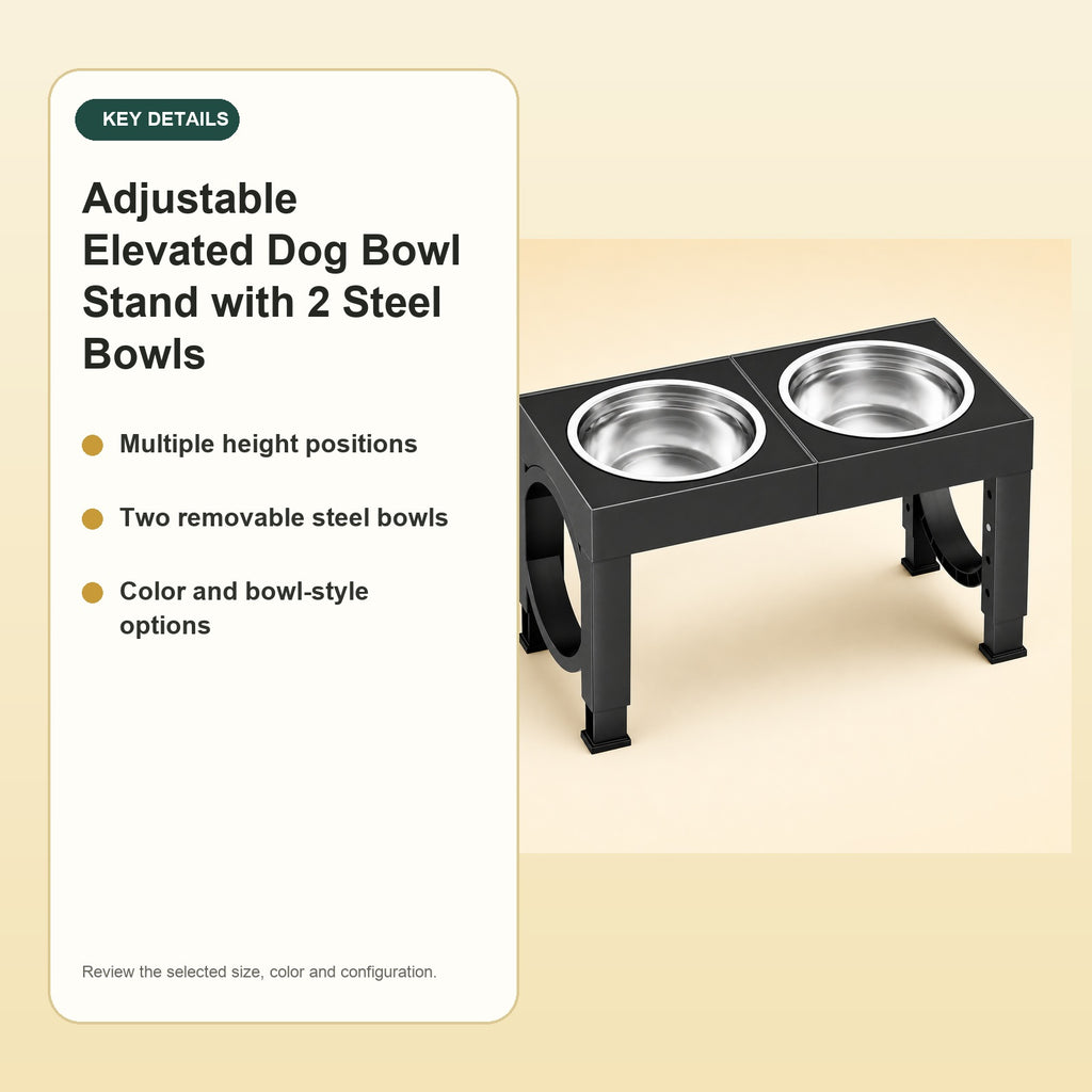 Adjustable Elevated Dog Bowl Stand with 2 Steel Bowls – key details