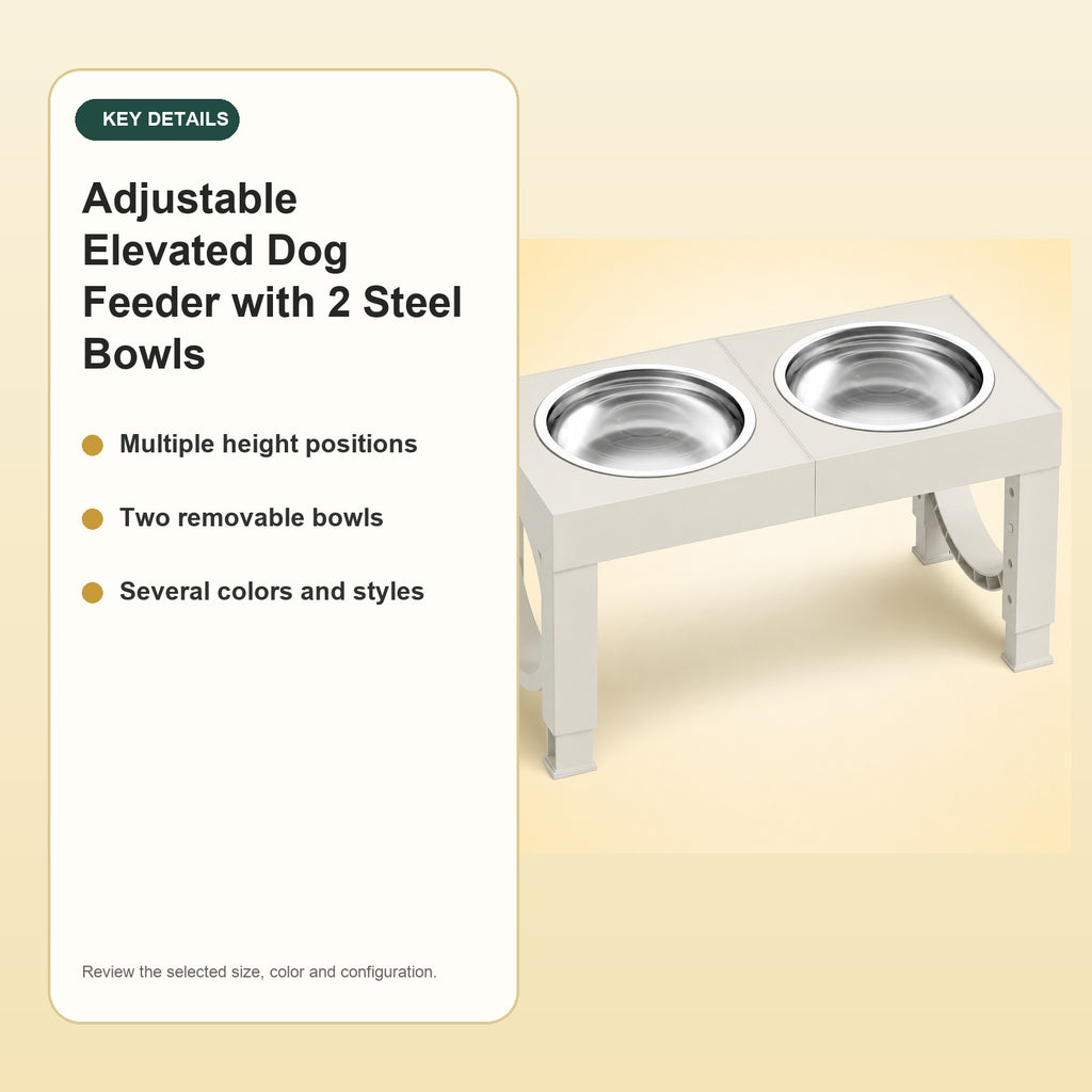 Adjustable Elevated Dog Feeder with 2 Steel Bowls – key details