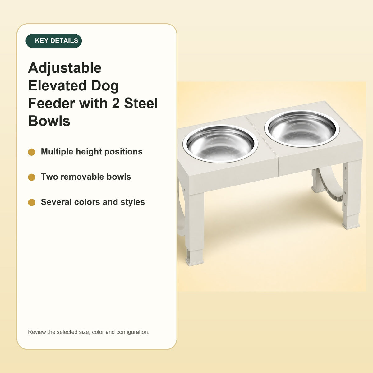 Adjustable Elevated Dog Feeder with 2 Steel Bowls – key details
