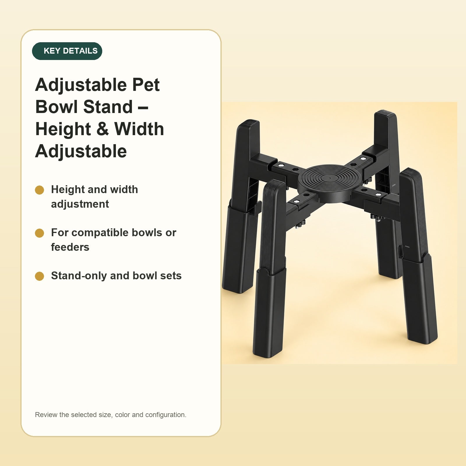 Adjustable Pet Bowl Stand – Height & Width Adjustable – key details