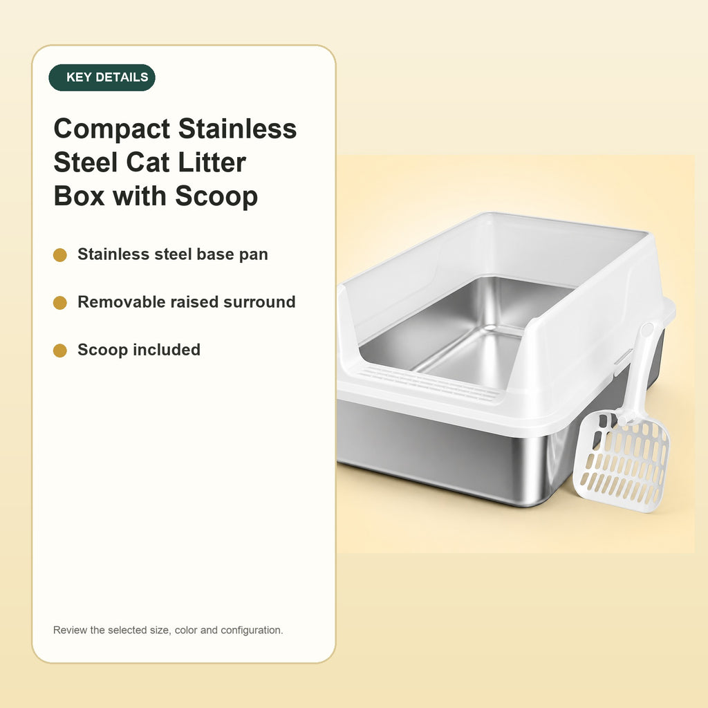 Compact Stainless Steel Cat Litter Box with Scoop – key details