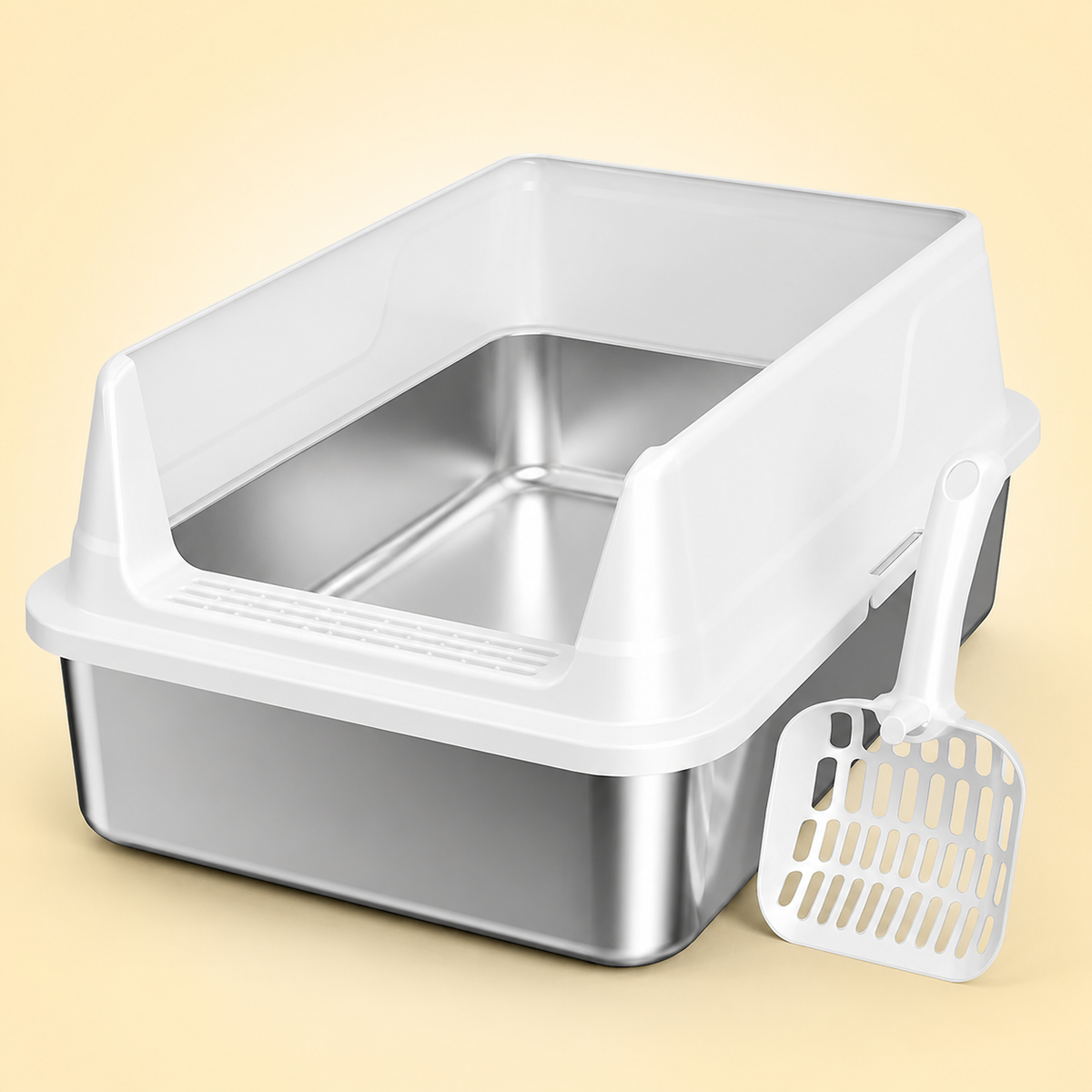 Compact Stainless Steel Cat Litter Box with Scoop – product view