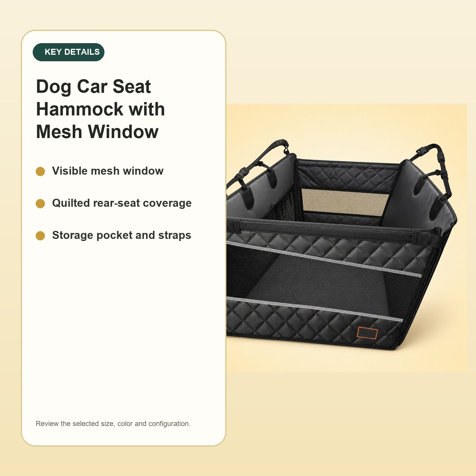 Dog Car Seat Hammock with Mesh Window – key details