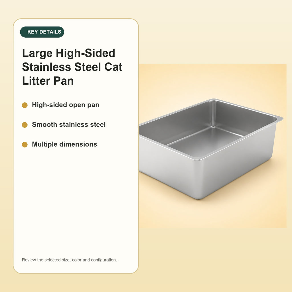 Large High-Sided Stainless Steel Cat Litter Pan – key details