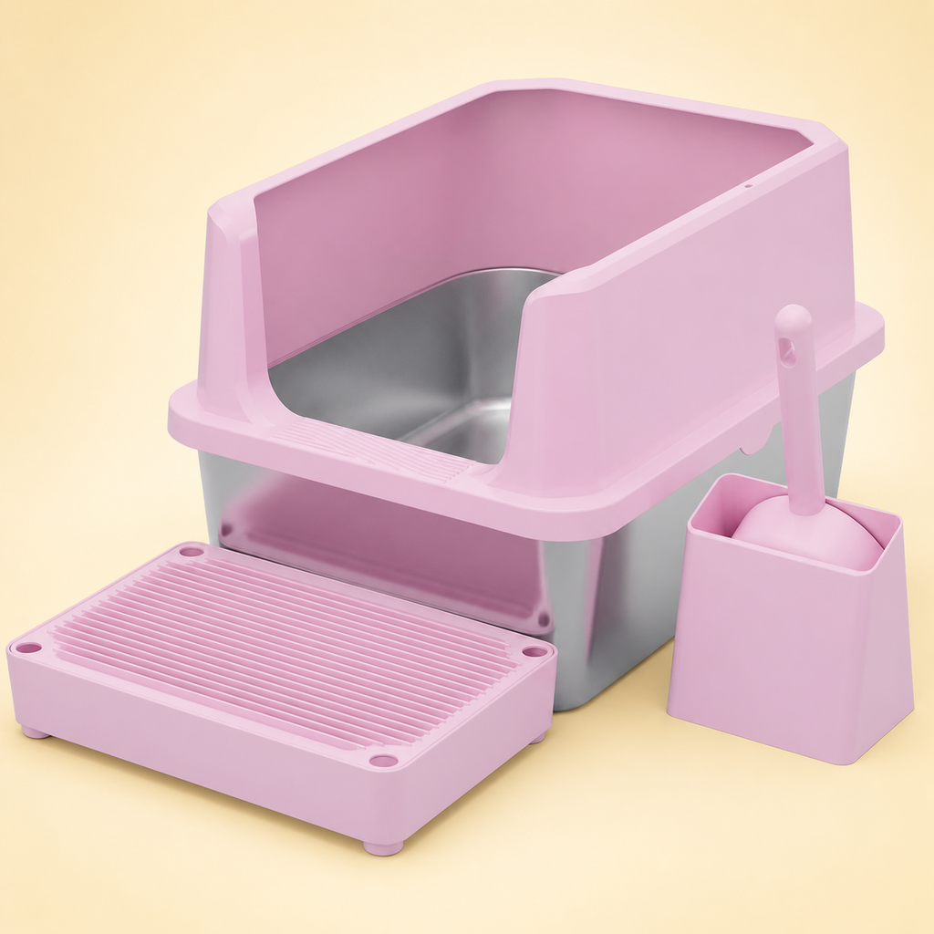 Open Cat Litter Box Set with Step Tray & Scoop – product view