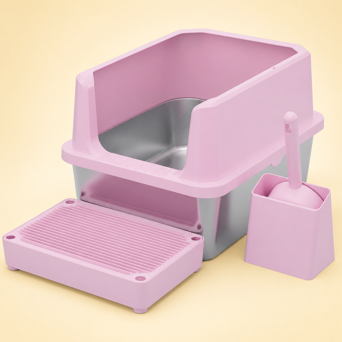 Open Cat Litter Box Set with Step Tray & Scoop – product view