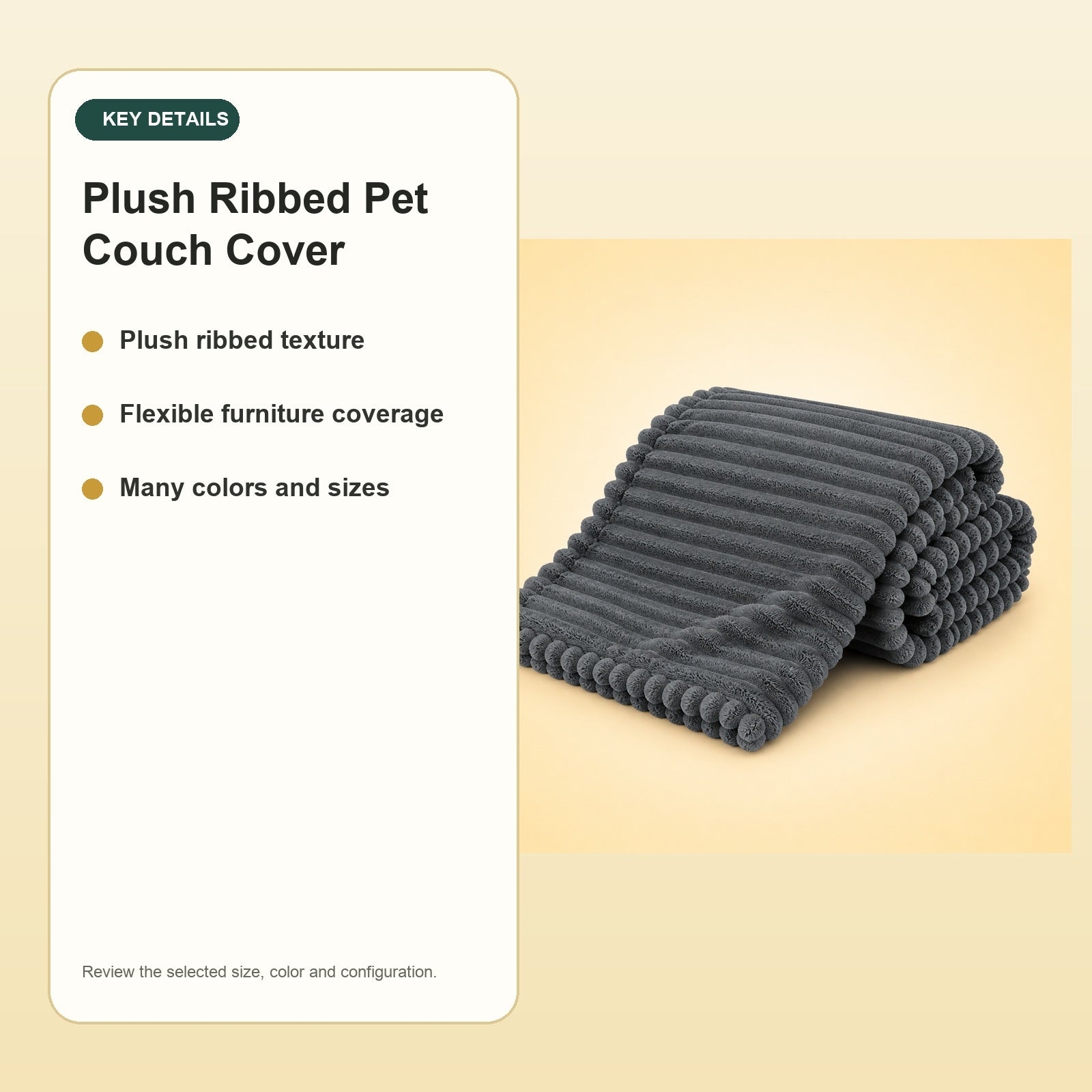 Plush Ribbed Pet Couch Cover – key details