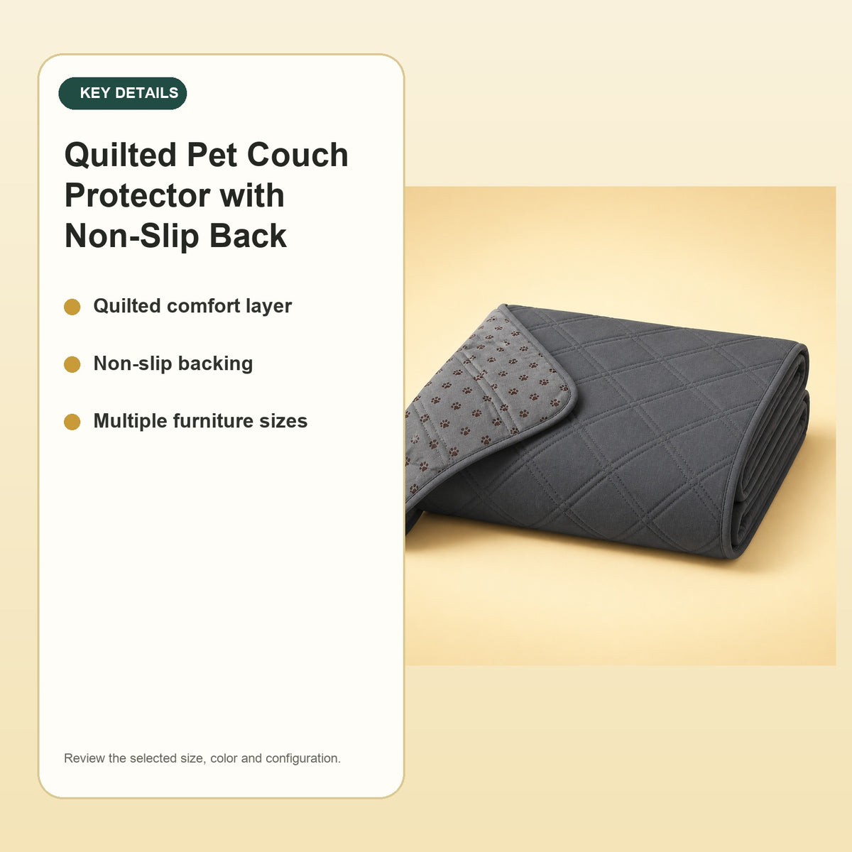 Quilted Pet Couch Protector with Non-Slip Back – key details