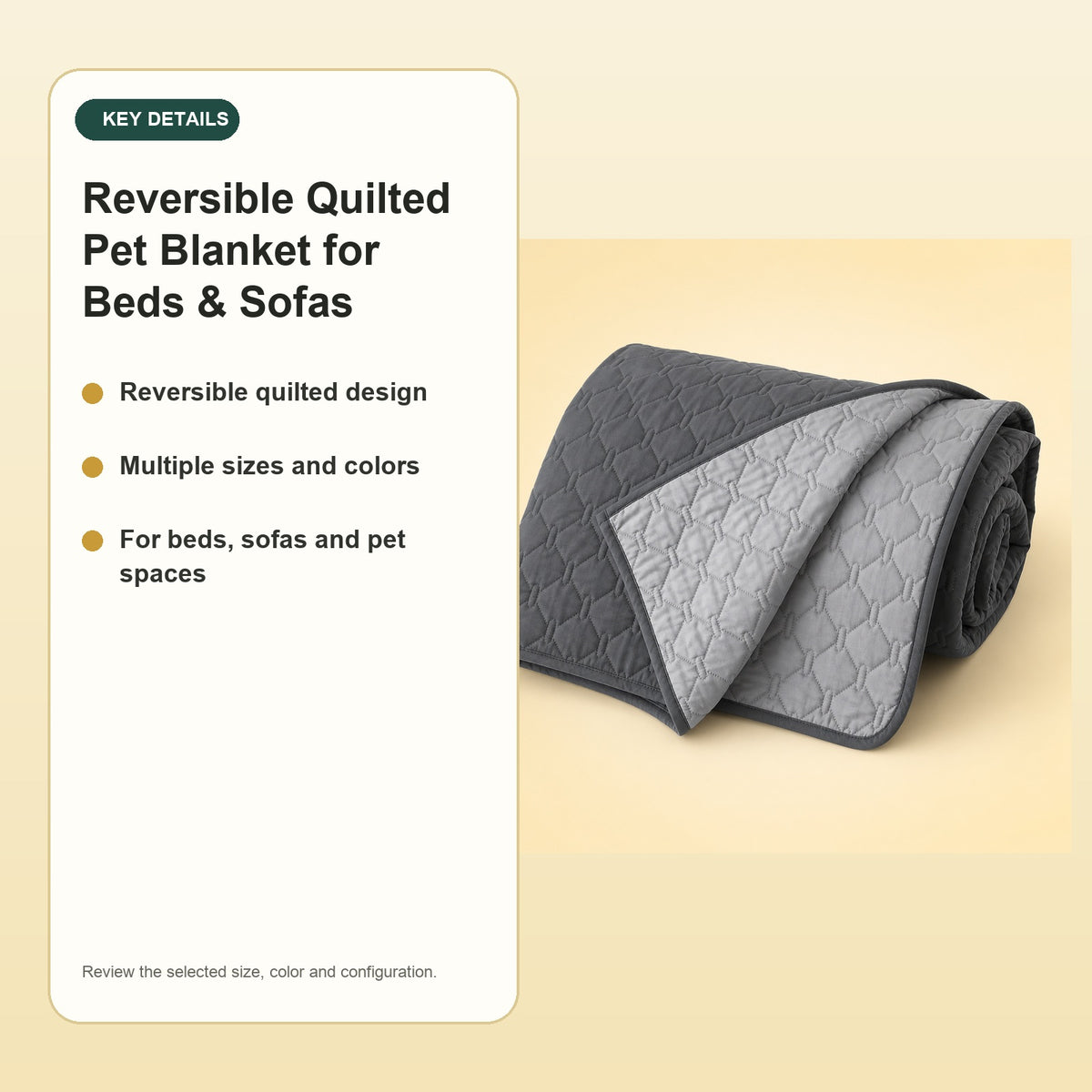 Reversible Quilted Pet Blanket for Beds & Sofas – key details