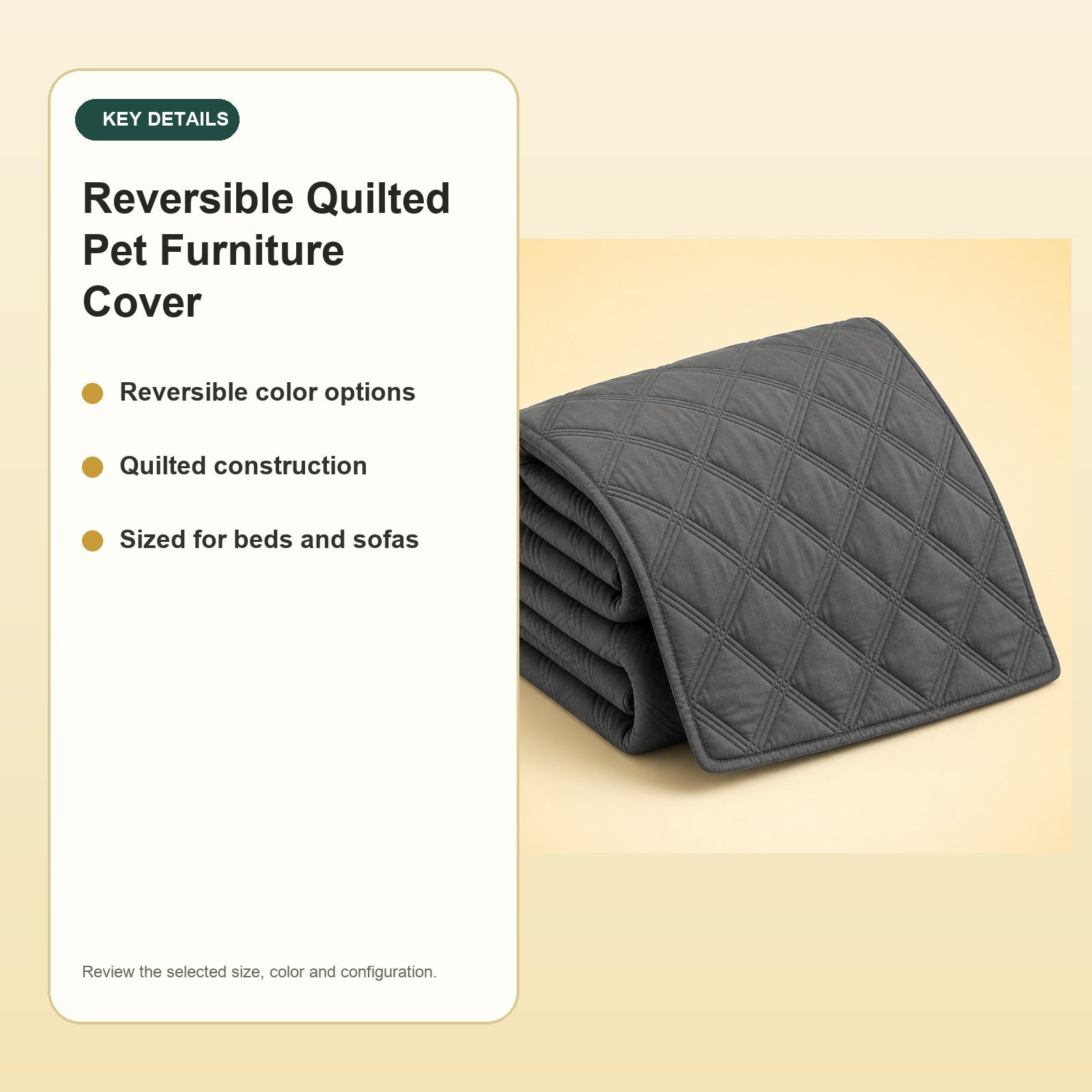 Reversible Quilted Pet Furniture Cover – key details