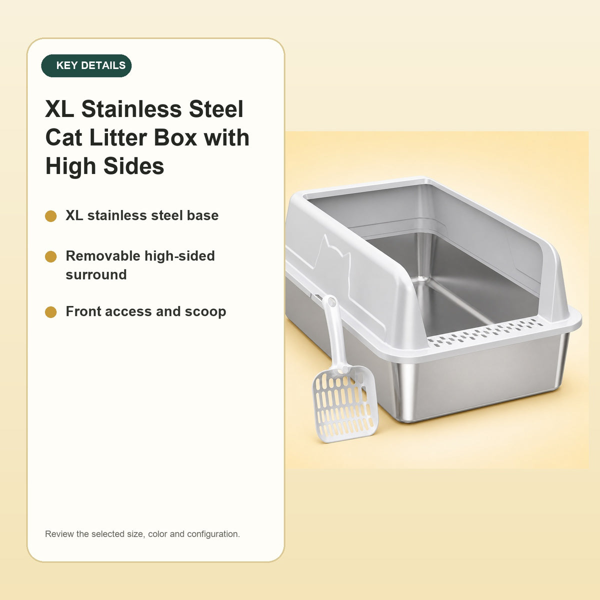XL Stainless Steel Cat Litter Box with High Sides – key details