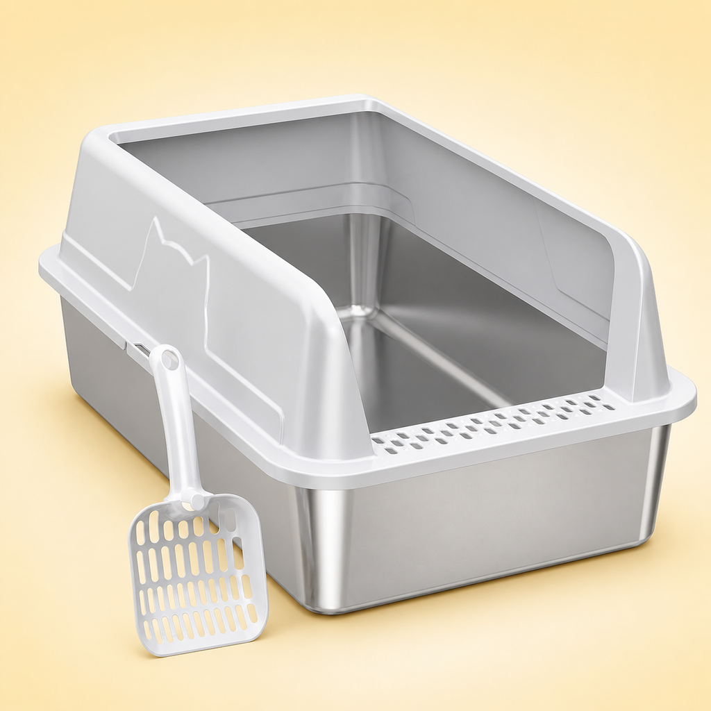 XL Stainless Steel Cat Litter Box with High Sides – product view