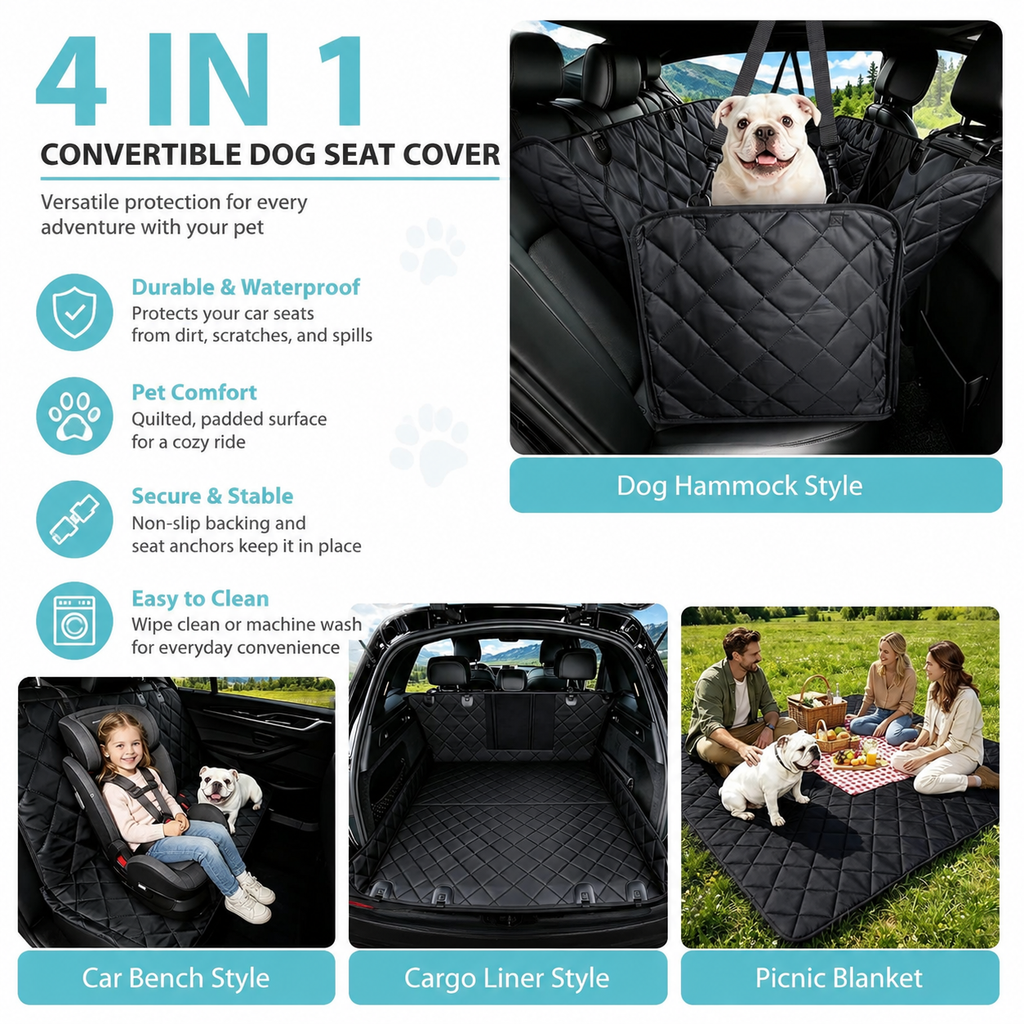 Water-Resistant Dog Car Seat Cover with Safety Belt Openings
