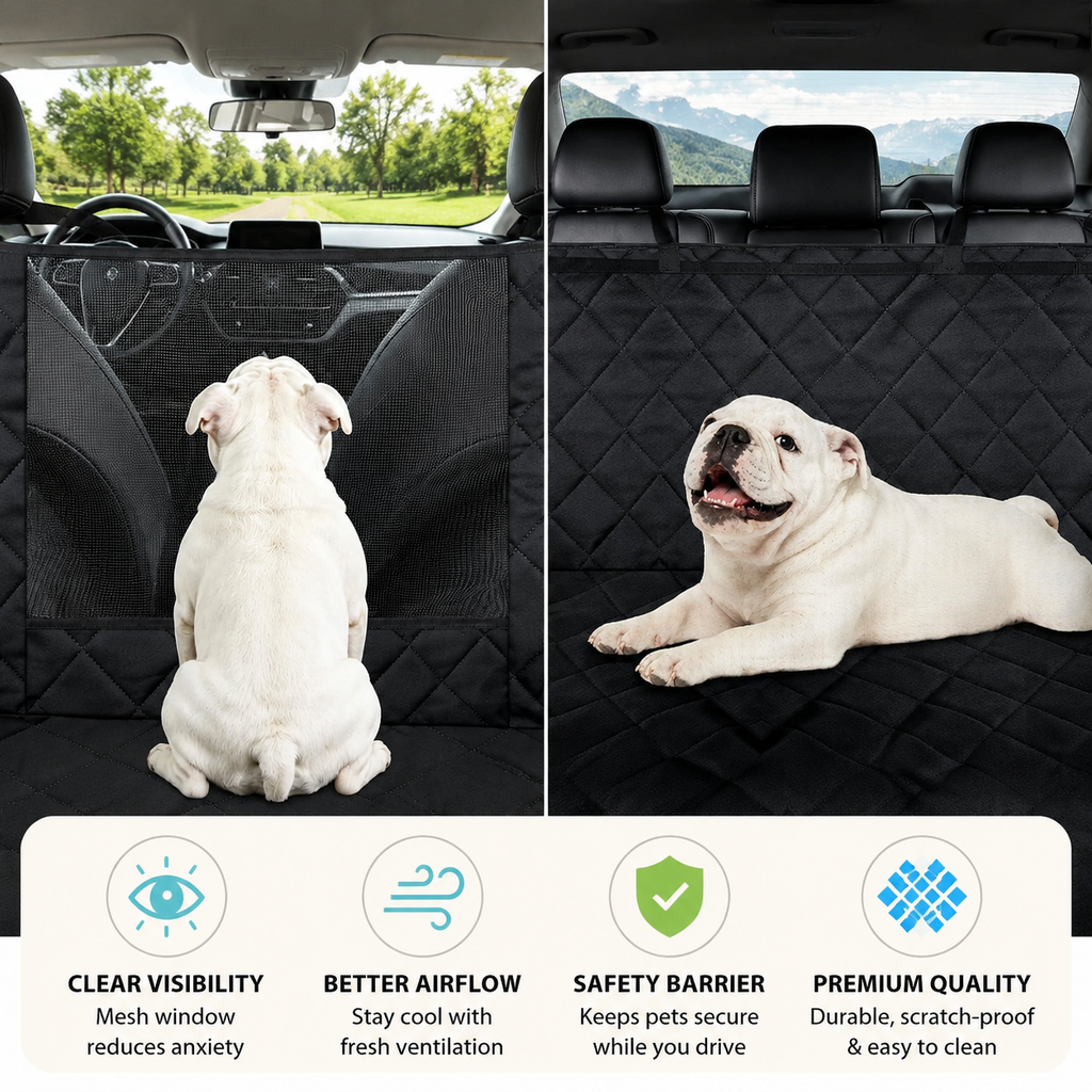 Water-Resistant Dog Car Seat Cover with Safety Belt Openings