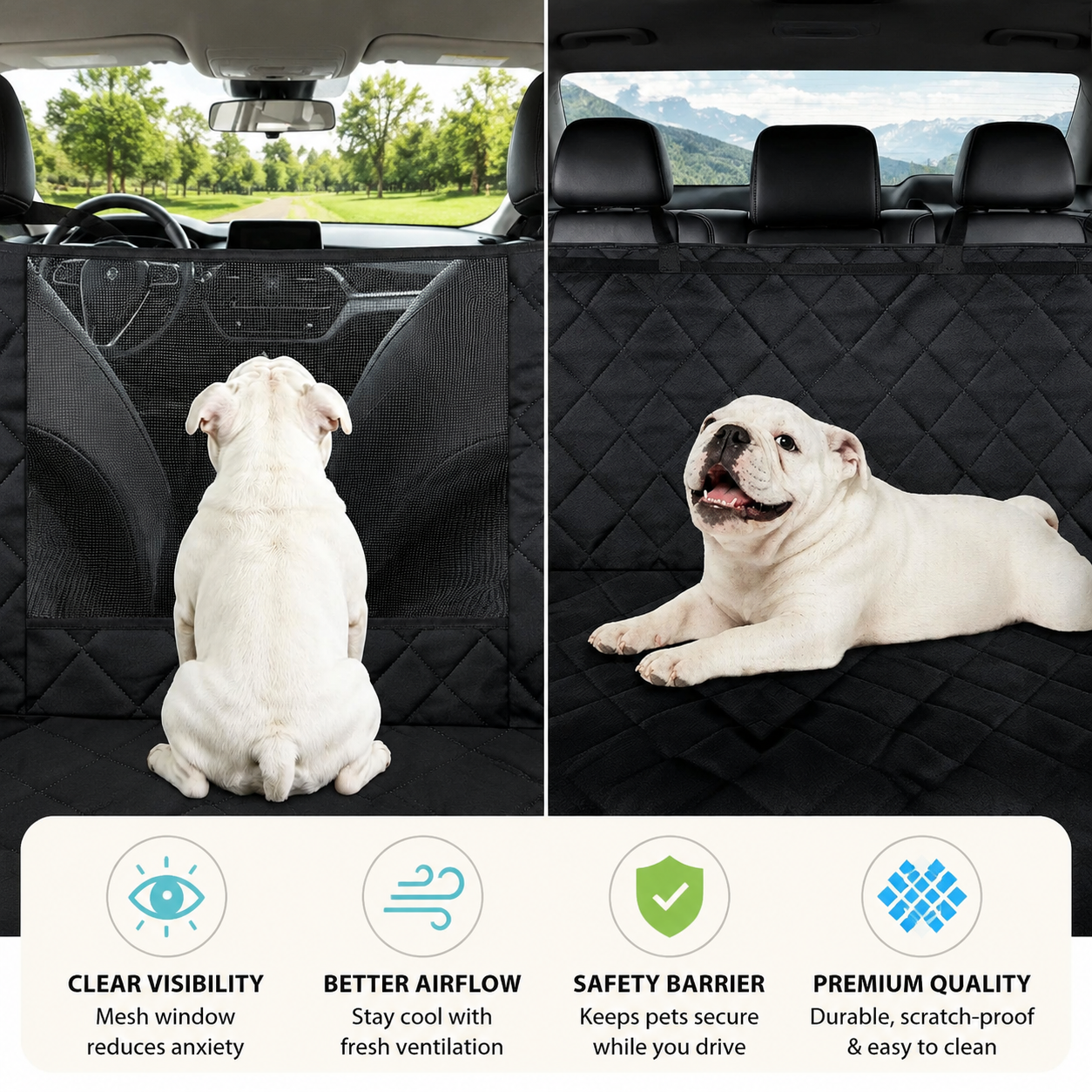 Water-Resistant Dog Car Seat Cover with Safety Belt Openings