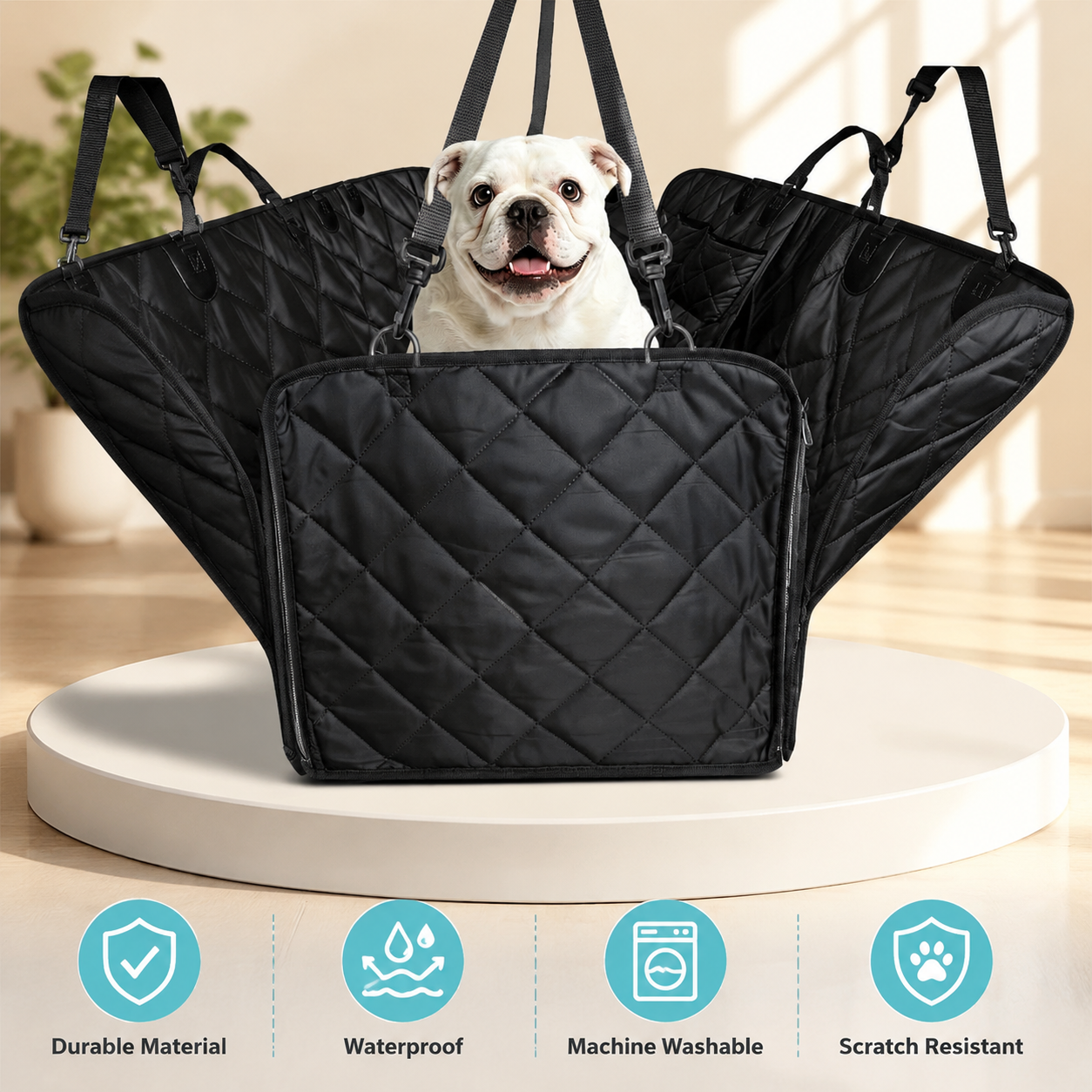 Water-Resistant Dog Car Seat Cover with Safety Belt Openings