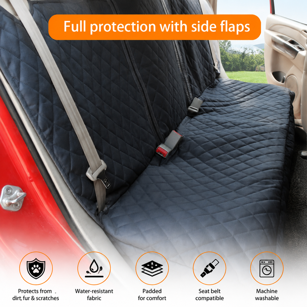 Water-Resistant Dog Car Seat Cover with Side Flaps for Cars and SUVs