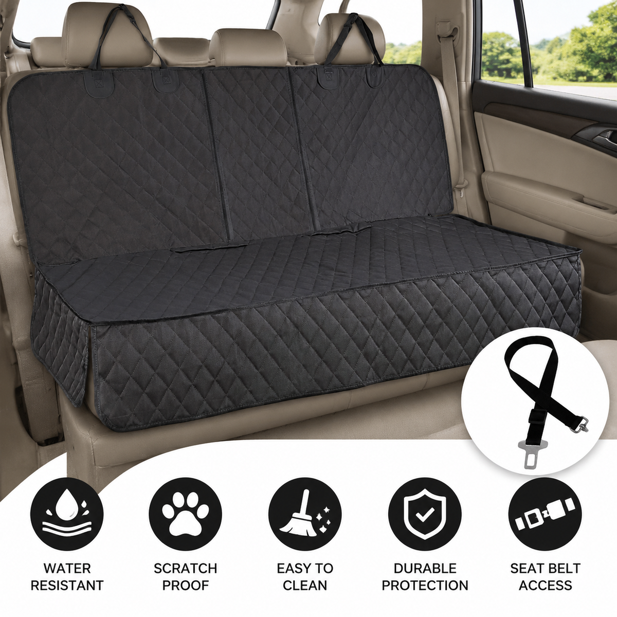 Water-Resistant Dog Car Seat Cover with Side Flaps for Cars and SUVs