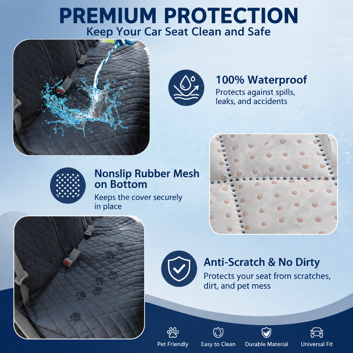Water-Resistant Dog Car Seat Cover with Side Flaps for Cars and SUVs