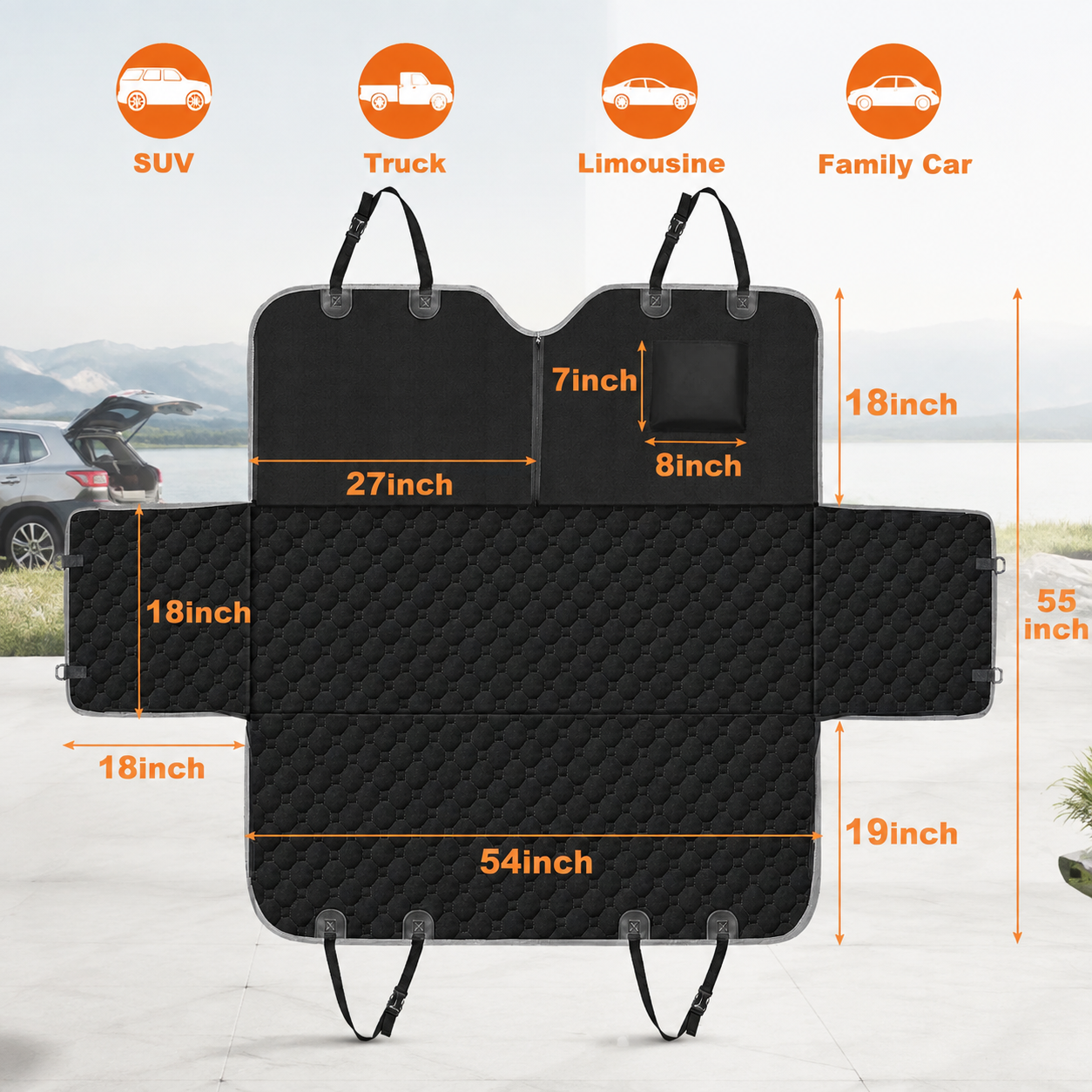 Dog Car Seat Cover for Back Seat, Waterproof Dog Hammock for Car