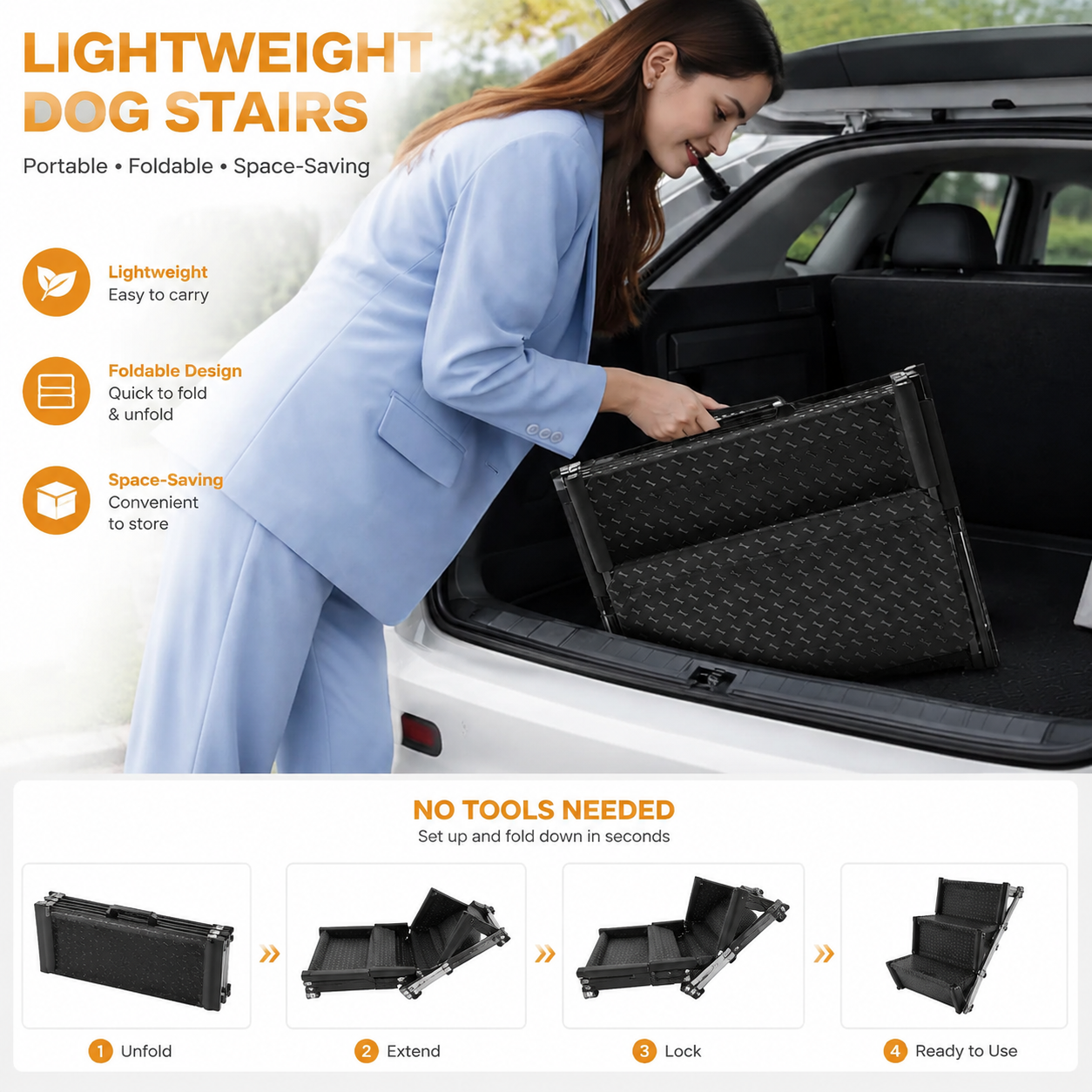 5-Step Dog Stairs for Car – Wide Pet Stairs for Large & Senior Dogs