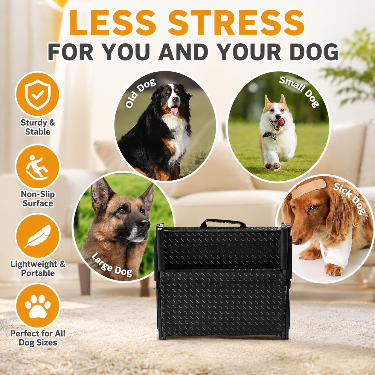 5-Step Dog Stairs for Car – Wide Pet Stairs for Large & Senior Dogs