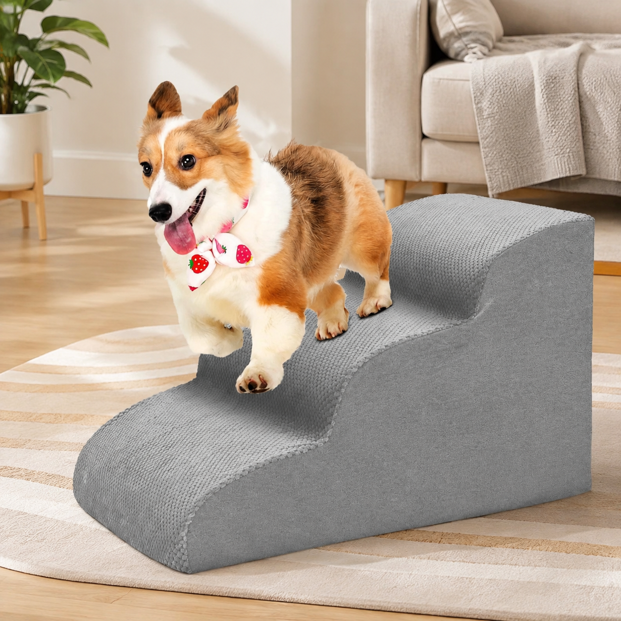 3-Step Dog Stairs for Small Dogs – Soft Foam Pet Steps for Bed & Couch