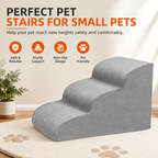 3-Step Dog Stairs for Small Dogs – Soft Foam Pet Steps for Bed & Couch