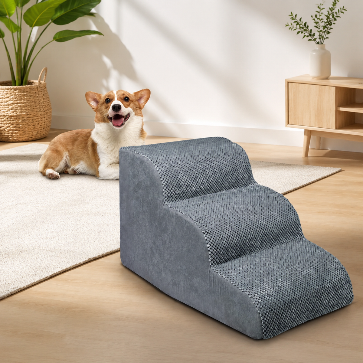3-Step Dog Stairs for Small Dogs – 15.7" Foam Pet Steps for Bed & Couch