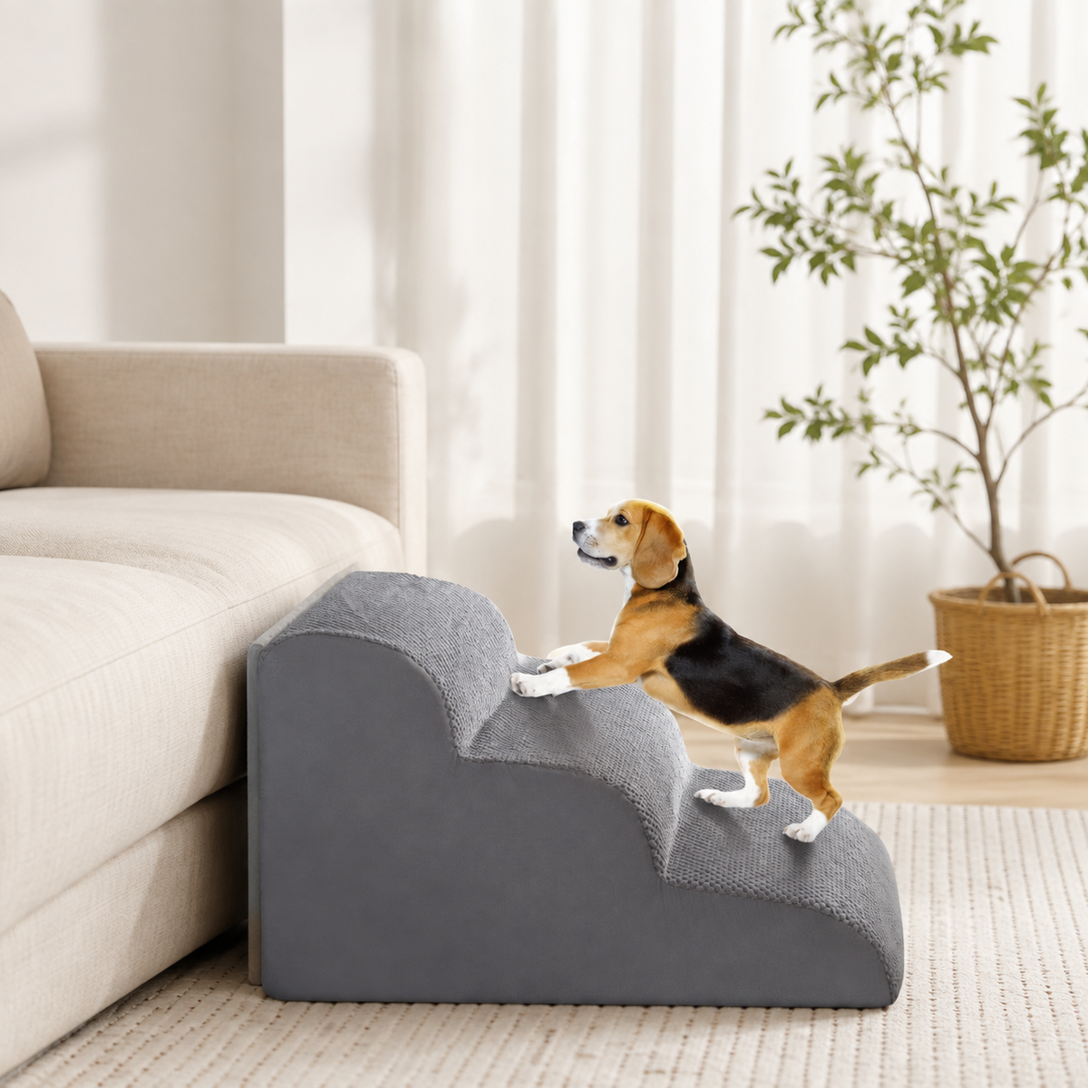 3-Step Dog Stairs for Small Dogs – 15.7" Foam Pet Steps for Bed & Couch