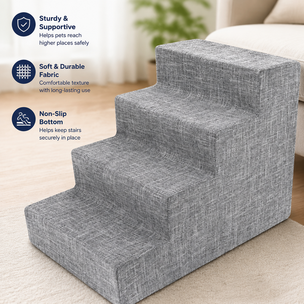 4-Step Dog Stairs for Small Dogs & Cats – 18" Foam Pet Steps for Bed & Couch