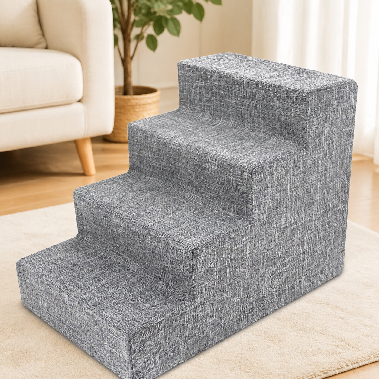 4-Step Dog Stairs for Small Dogs & Cats – 18" Foam Pet Steps for Bed & Couch