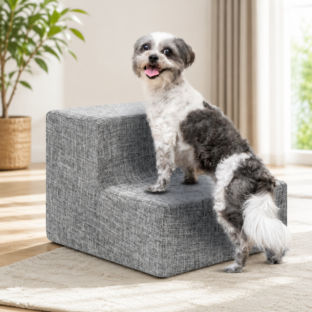 4-Step Dog Stairs for Small Dogs & Cats – 18" Foam Pet Steps for Bed & Couch