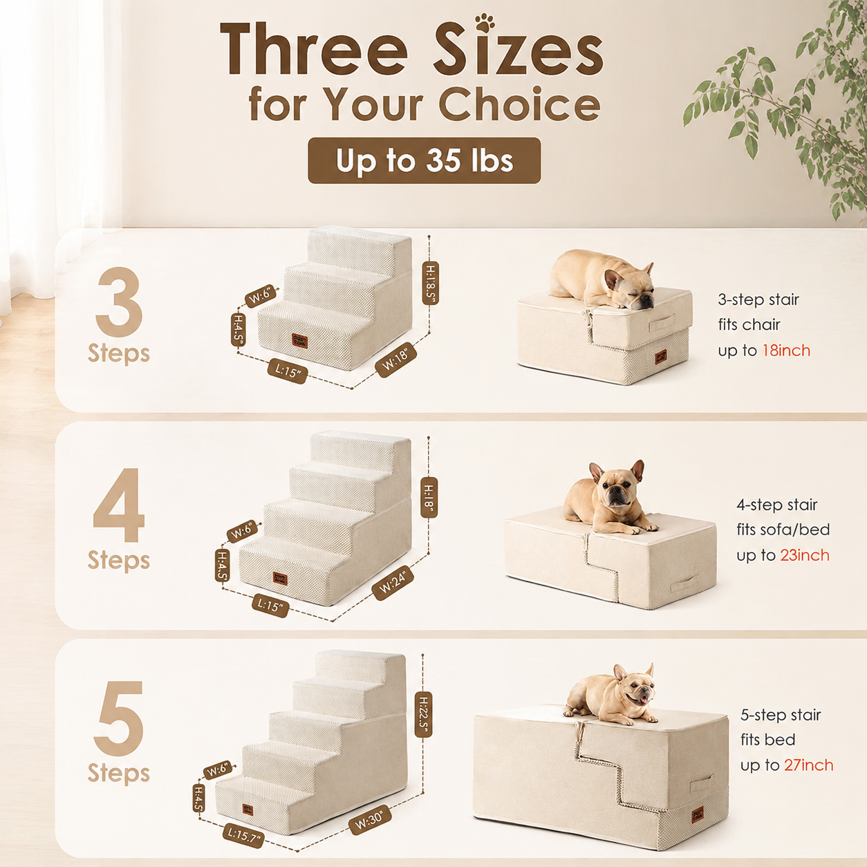 4-Step Dog Stairs for Bed – 18" Pet Steps for Small Dogs & Cats