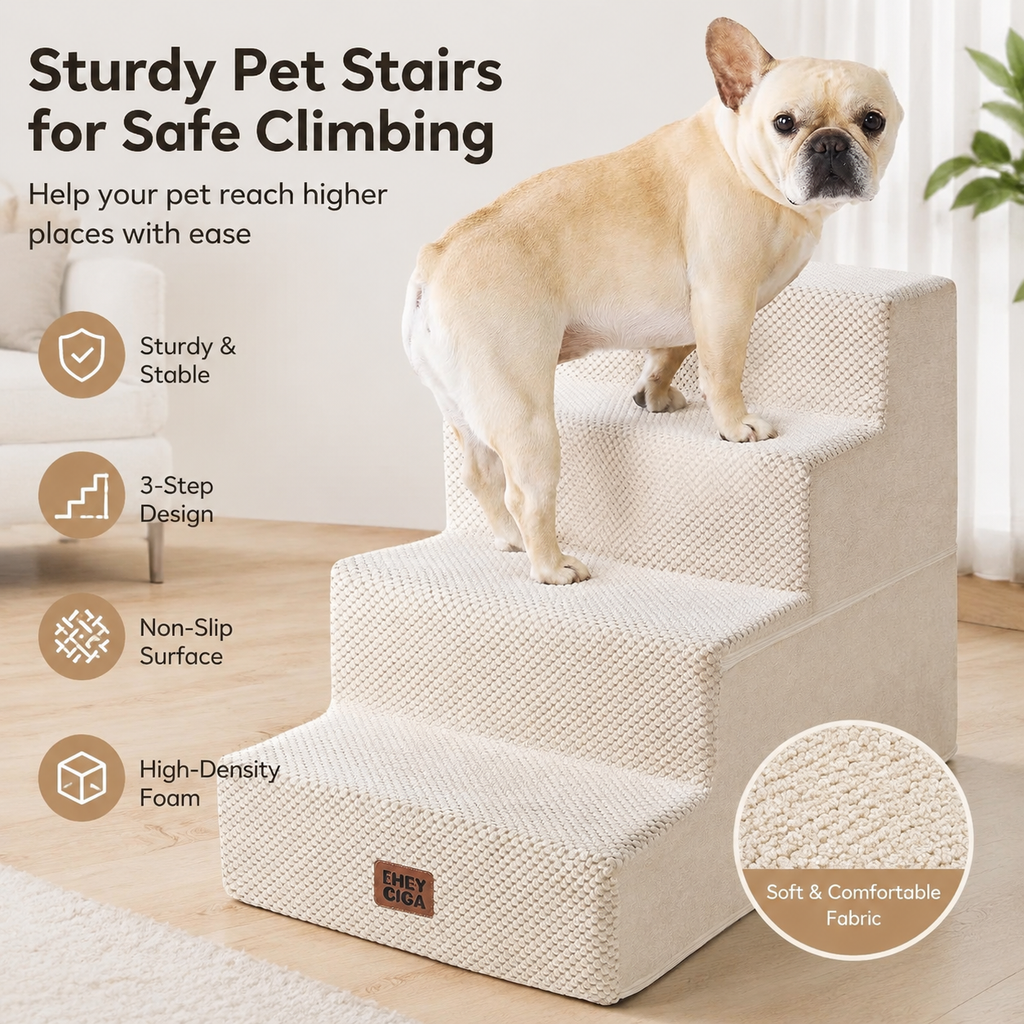 4-Step Dog Stairs for Bed – 18" Pet Steps for Small Dogs & Cats