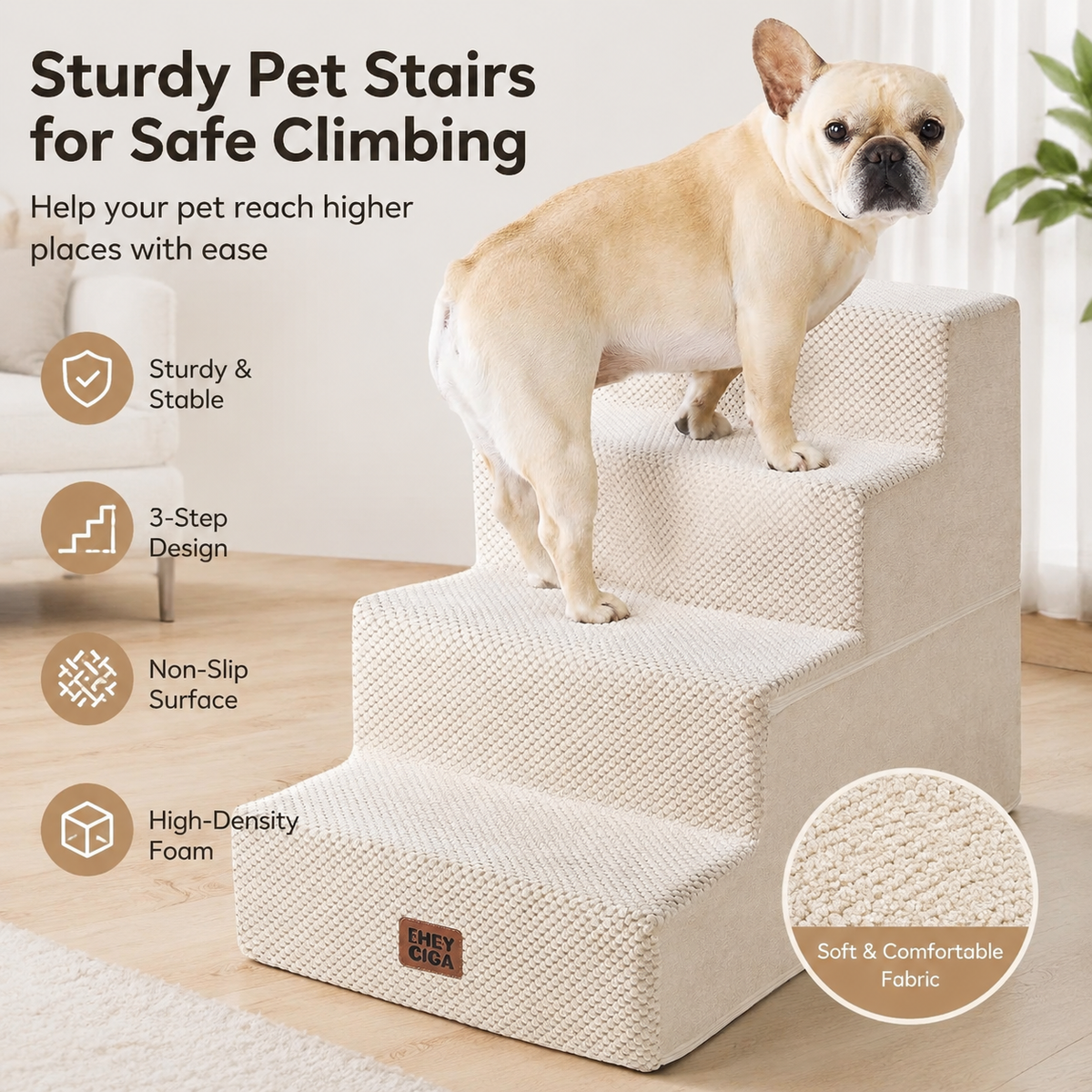 4-Step Dog Stairs for Bed – 18" Pet Steps for Small Dogs & Cats