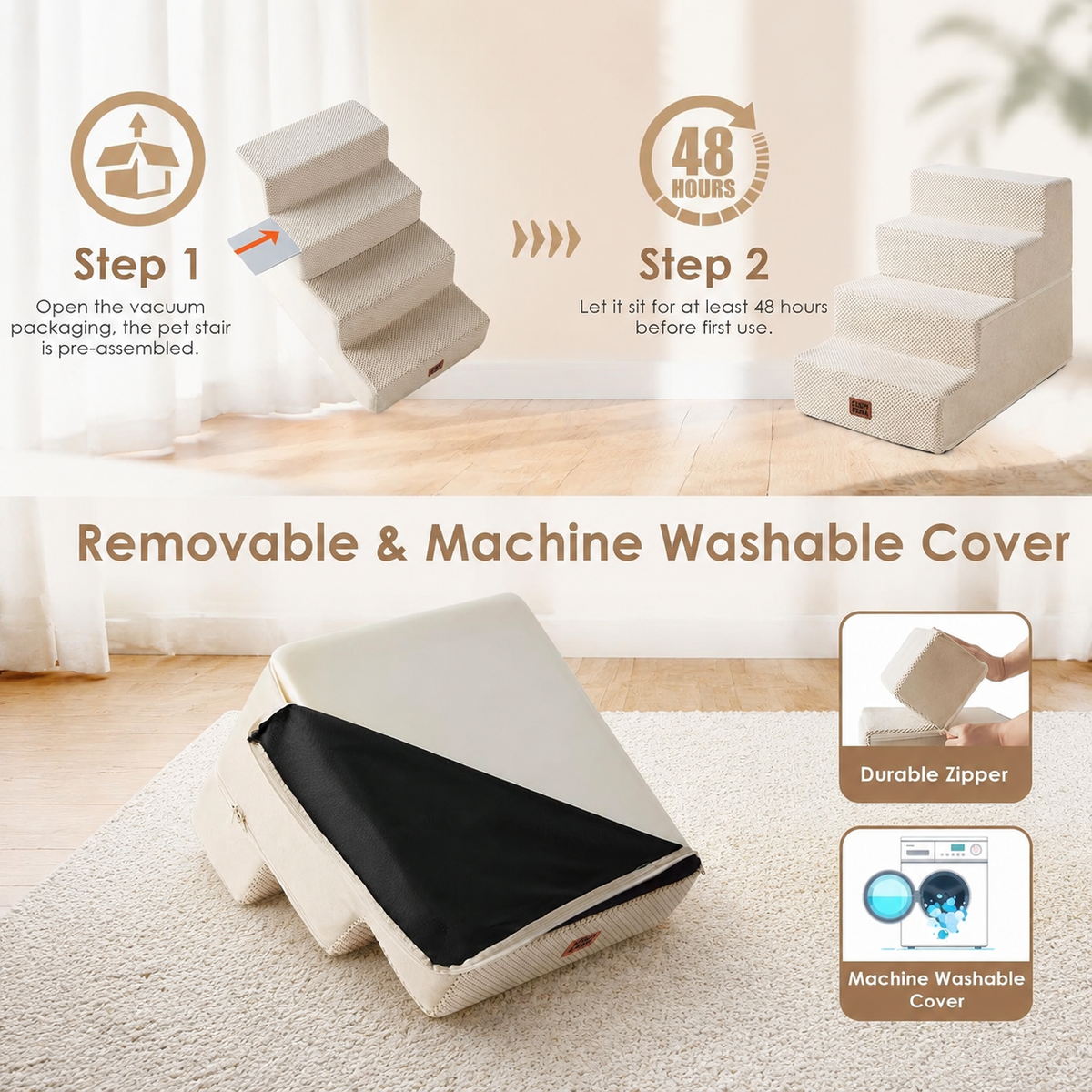 4-Step Dog Stairs for Bed – 18" Pet Steps for Small Dogs & Cats